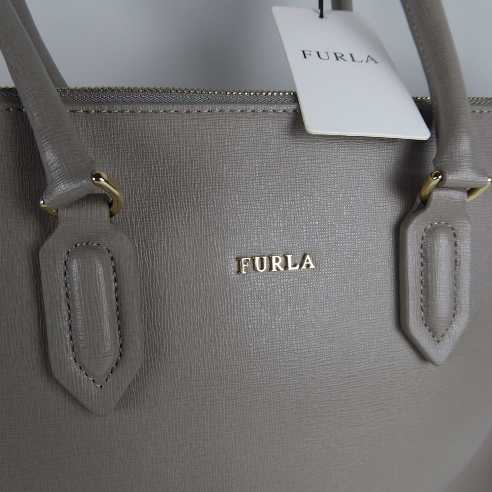 Furla Pin Tote Leather Bag Purse Sabbia Beige NWT